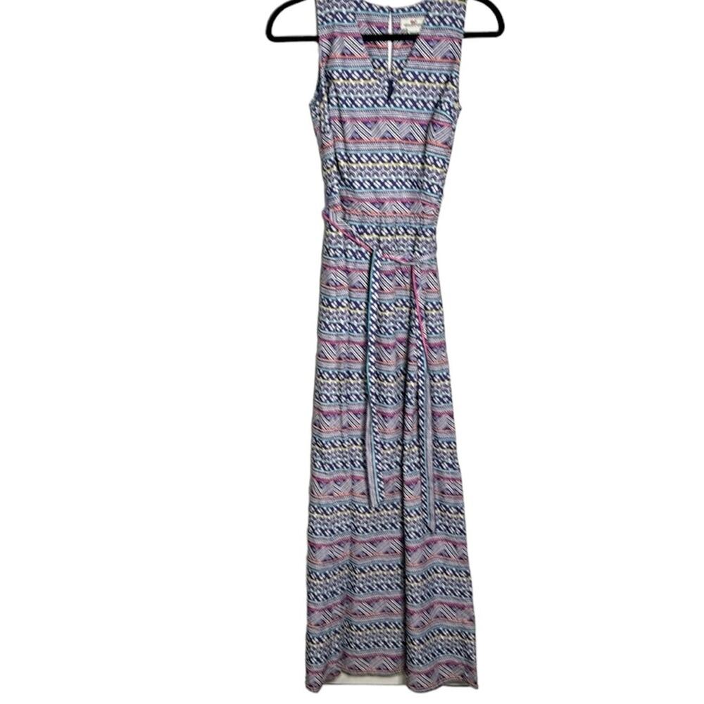 Vineyard Vines Purple White Printed Sleeveless Belted Maxi Dress 0